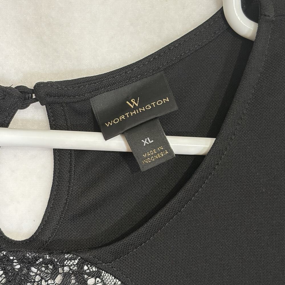 Worthington Blouse Womens Size XL Pinstriped Black White Lace Business Casual - Picture 8 of 10